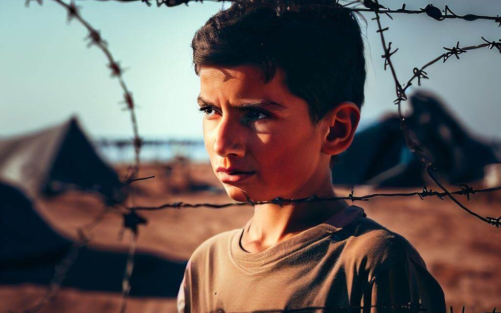 طفل لاجىء يشعر بالخوف والوحدة